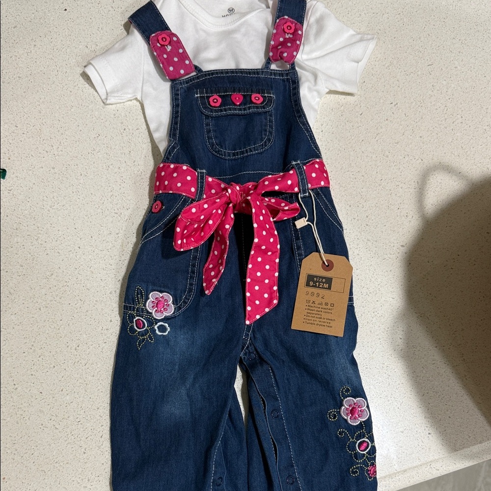 Denim Overalls with Pink Accents